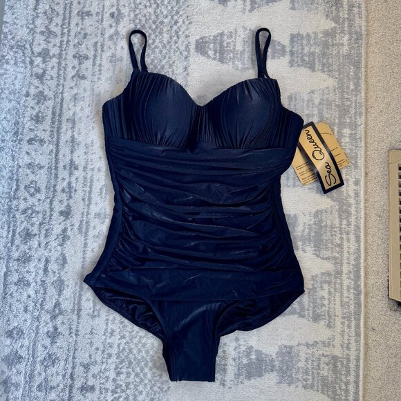 NWT Sea Queen Black ContourLift Tummy Support One Piece Swimsuit - Picture 1 of 8
